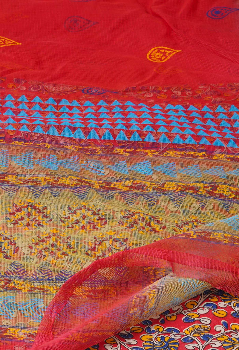Red  Pure Dyed Printed Kota Cotton Cotton Saree-UNM73748