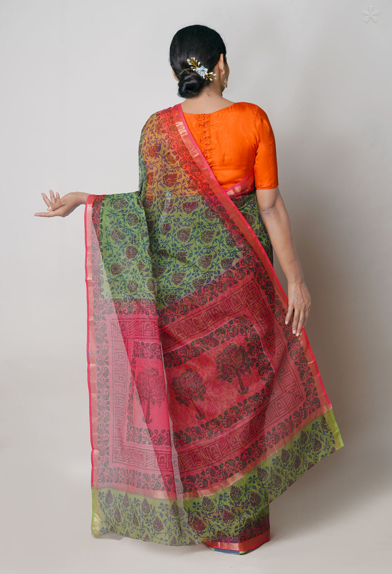 Green  Pure Dyed Printed Kota Cotton Cotton Saree-UNM73750