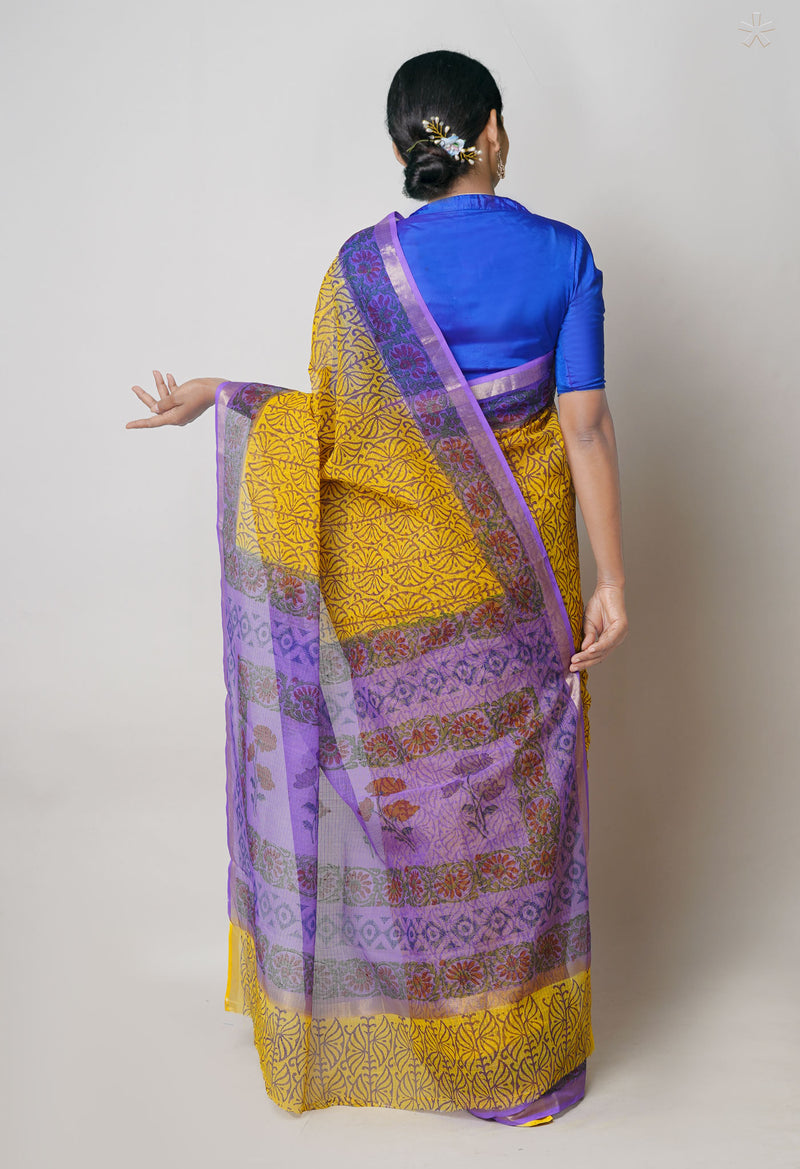 Yellow  Pure Dyed Printed Kota Cotton Cotton Saree-UNM73757
