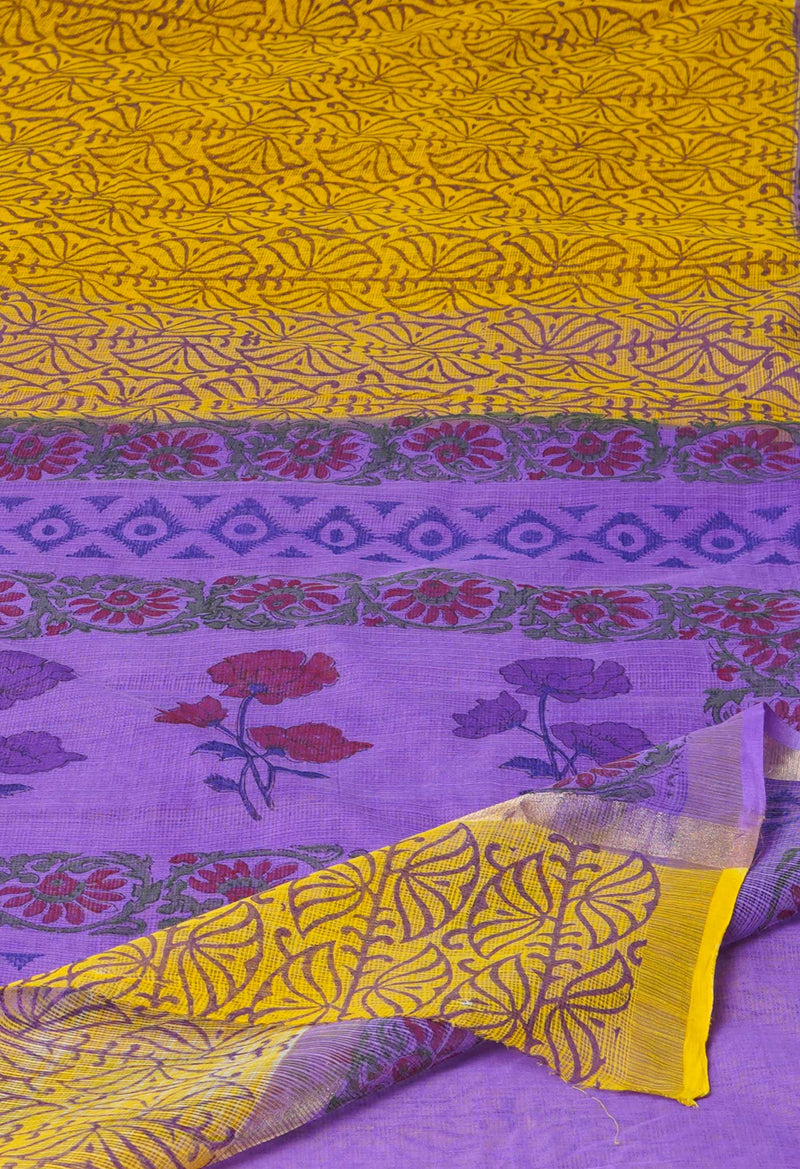 Yellow  Pure Dyed Printed Kota Cotton Cotton Saree-UNM73757