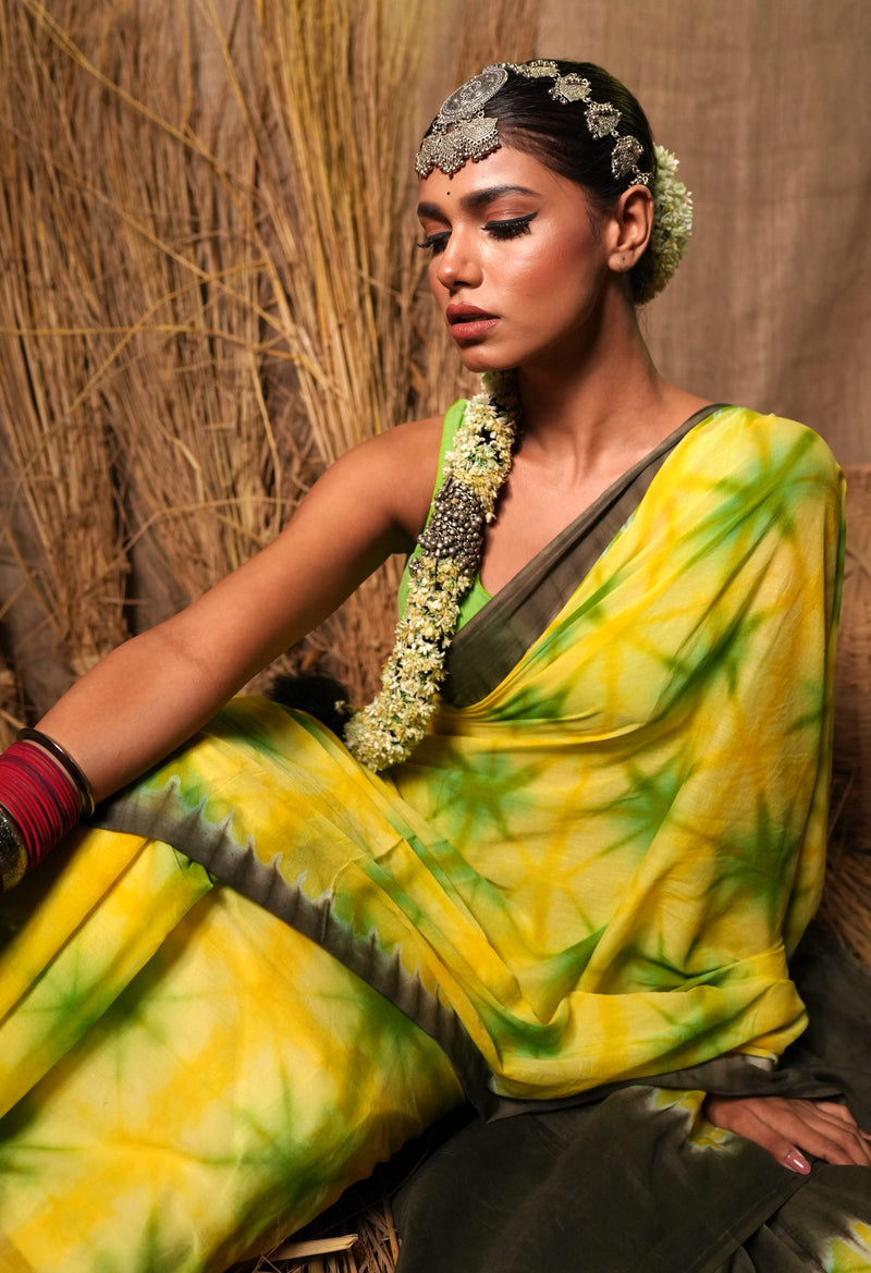 Multi Pure  Shibori Printed Superfine Mulmul Cotton Saree-UNM73775