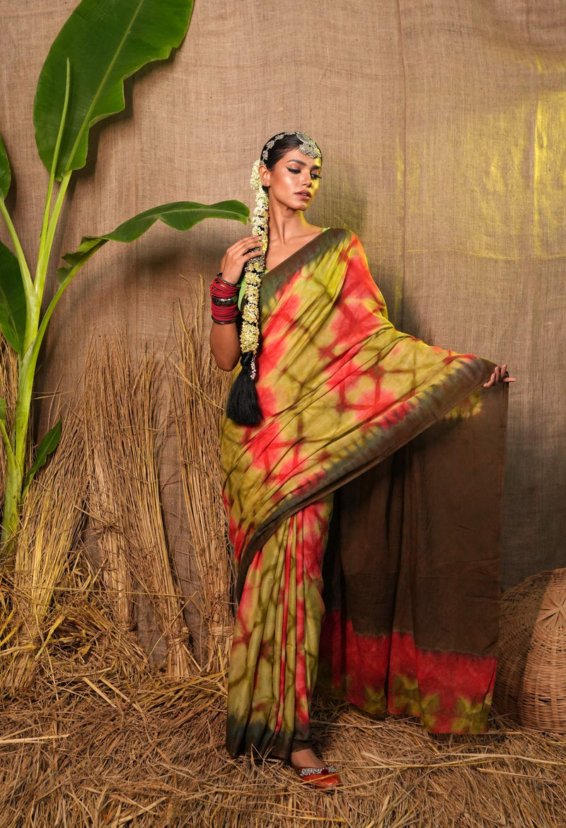 Multi Pure  Shibori Printed Superfine Mulmul Cotton Saree-UNM73777
