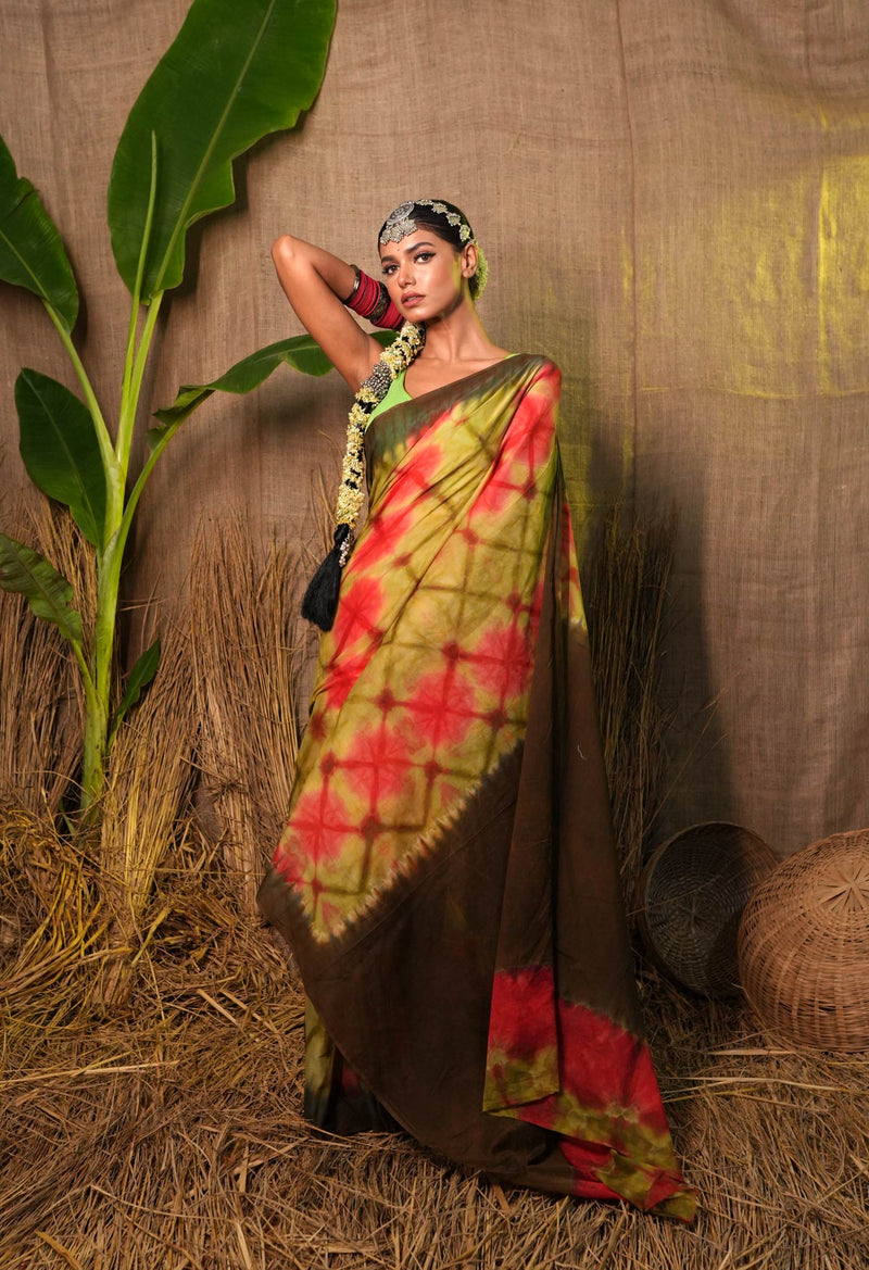 Multi Pure  Shibori Printed Superfine Mulmul Cotton Saree-UNM73777