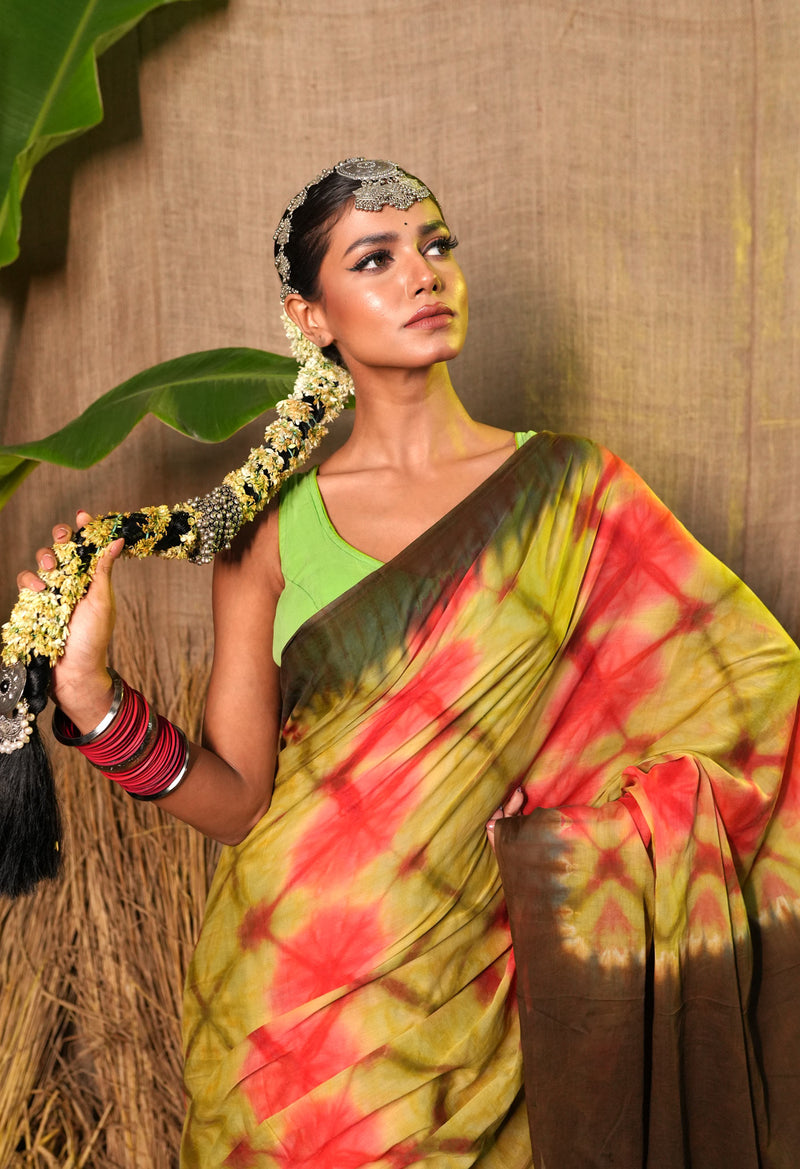 Multi Pure  Shibori Printed Superfine Mulmul Cotton Saree-UNM73777