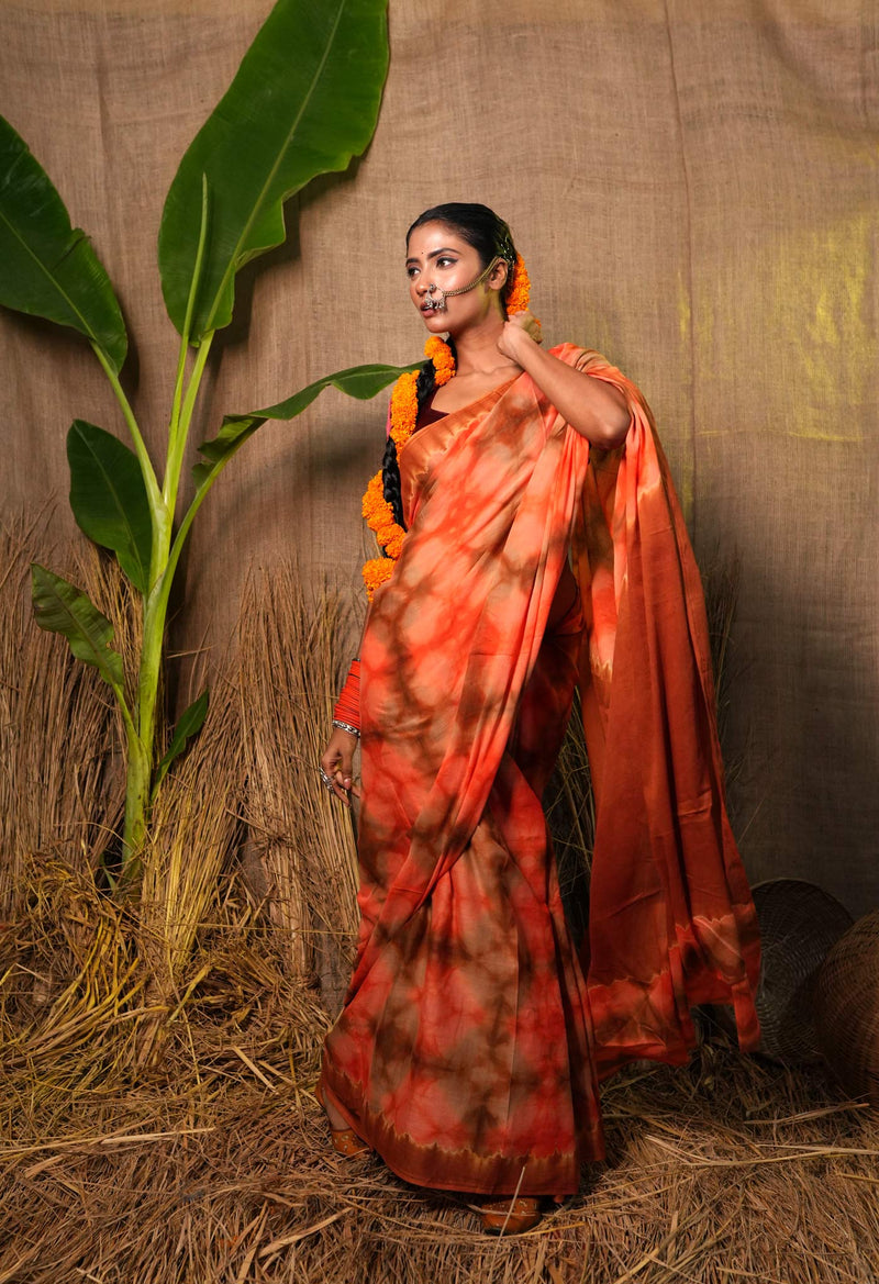 Multi Pure  Shibori Printed Superfine Mulmul Cotton Saree-UNM73778