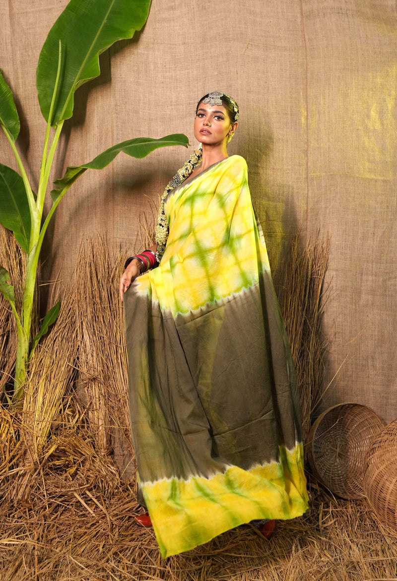 Multi Pure  Shibori Printed Superfine Mulmul Cotton Saree-UNM73779
