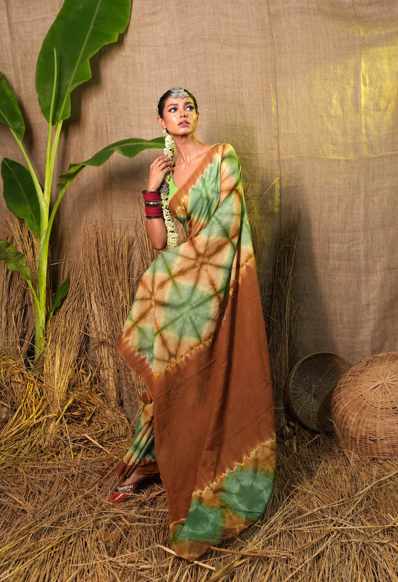 Multi Pure  Shibori Printed Superfine Mulmul Cotton Saree-UNM73784