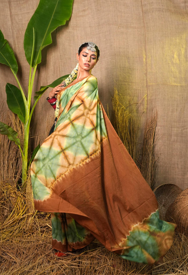 Multi Pure  Shibori Printed Superfine Mulmul Cotton Saree-UNM73784