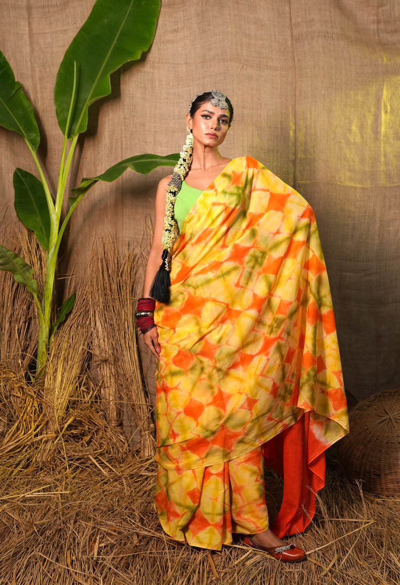 Multi Pure  Shibori Printed Superfine Mulmul Cotton Saree-UNM73785