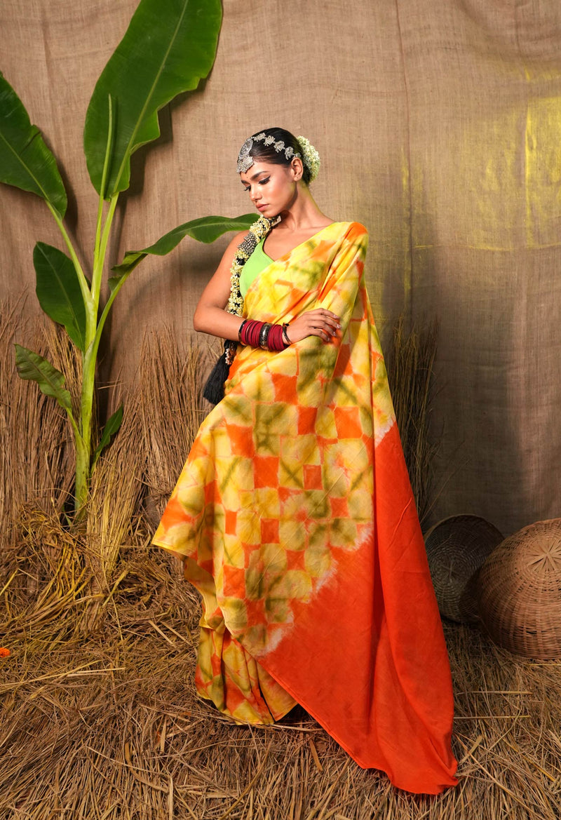 Multi Pure  Shibori Printed Superfine Mulmul Cotton Saree-UNM73785