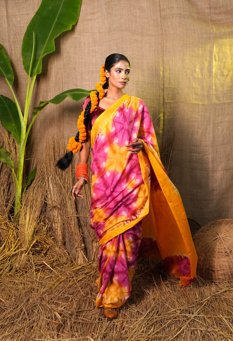 Multi Pure  Shibori Printed Superfine Mulmul Cotton Saree-UNM73786