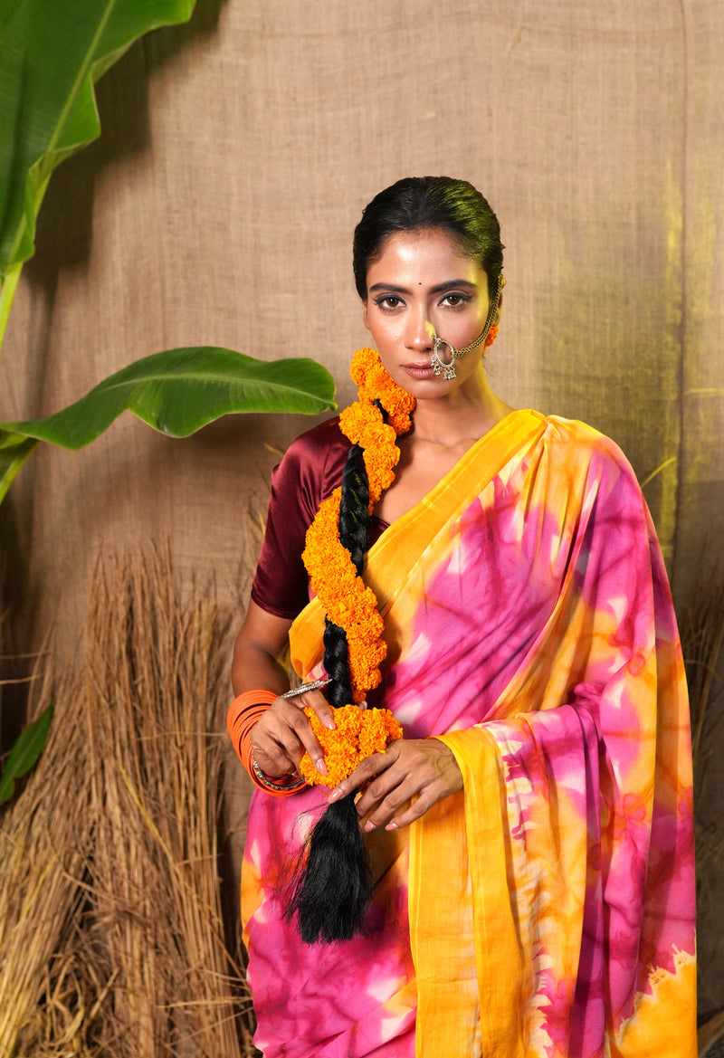 Multi Pure  Shibori Printed Superfine Mulmul Cotton Saree-UNM73786