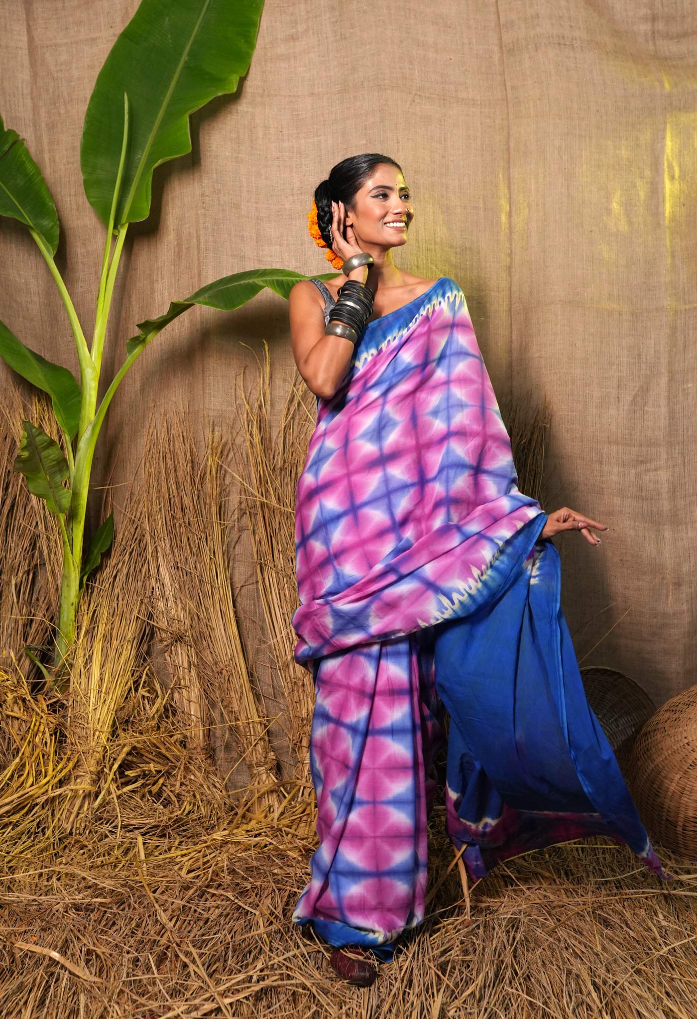 Multi Pure Shibori Printed Superfine Mulmul Cotton Saree