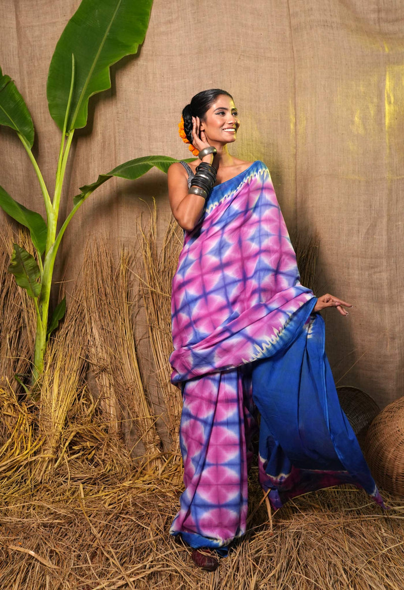 Multi Pure  Shibori Printed Superfine Mulmul Cotton Saree-UNM73790