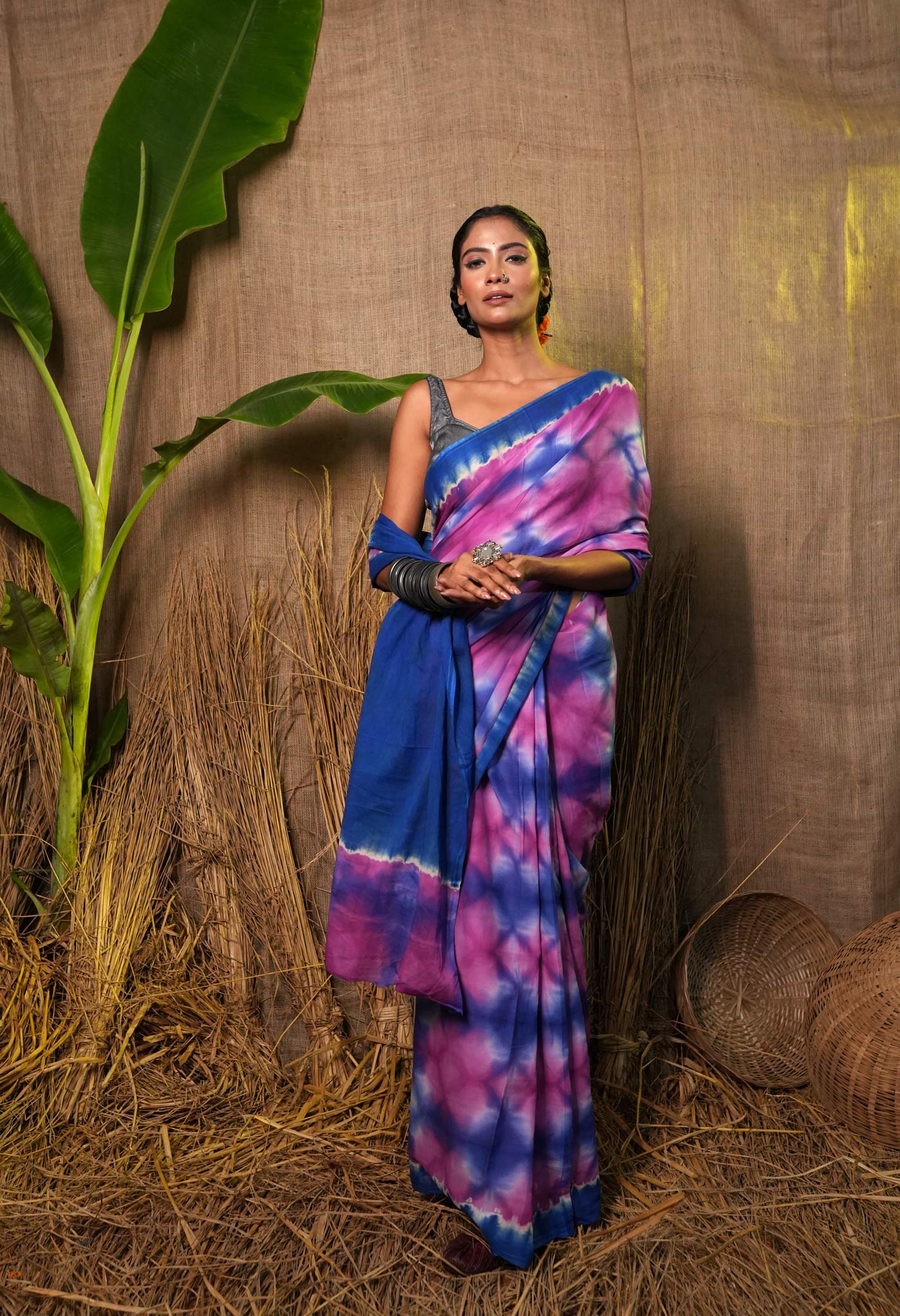 Multi Pure Shibori Printed Superfine Mulmul Cotton Saree-UNM73790