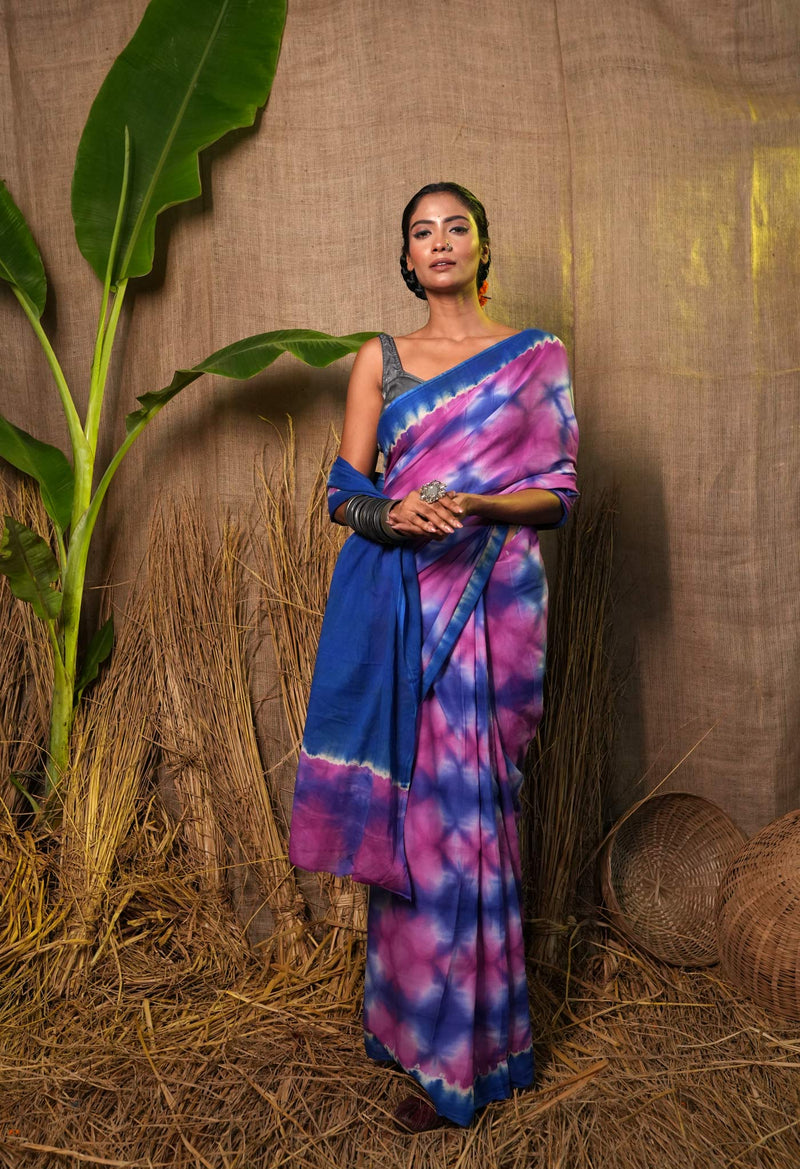 Multi Pure  Shibori Printed Superfine Mulmul Cotton Saree-UNM73790
