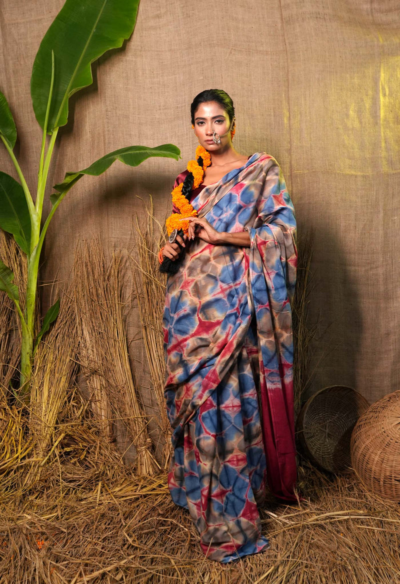 Multi Pure  Shibori Printed Superfine Mulmul Cotton Saree-UNM73791