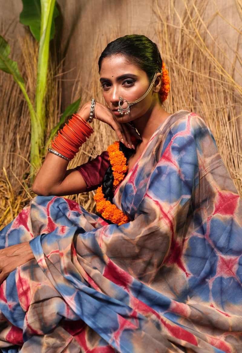 Multi Pure  Shibori Printed Superfine Mulmul Cotton Saree-UNM73791