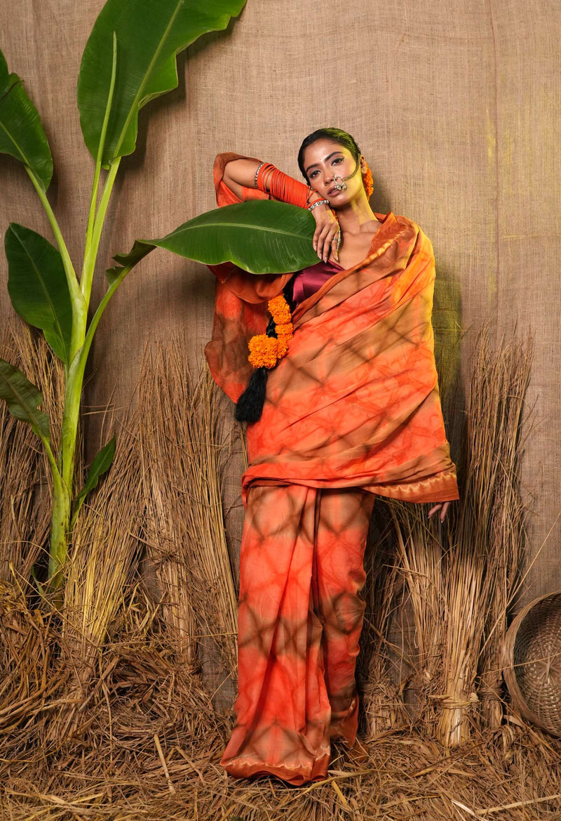 Multi Pure  Shibori Printed Superfine Mulmul Cotton Saree-UNM73794