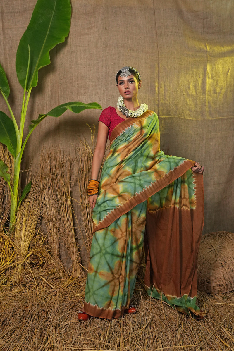 Multi Pure  Shibori Printed Superfine Mulmul Cotton Saree-UNM73798