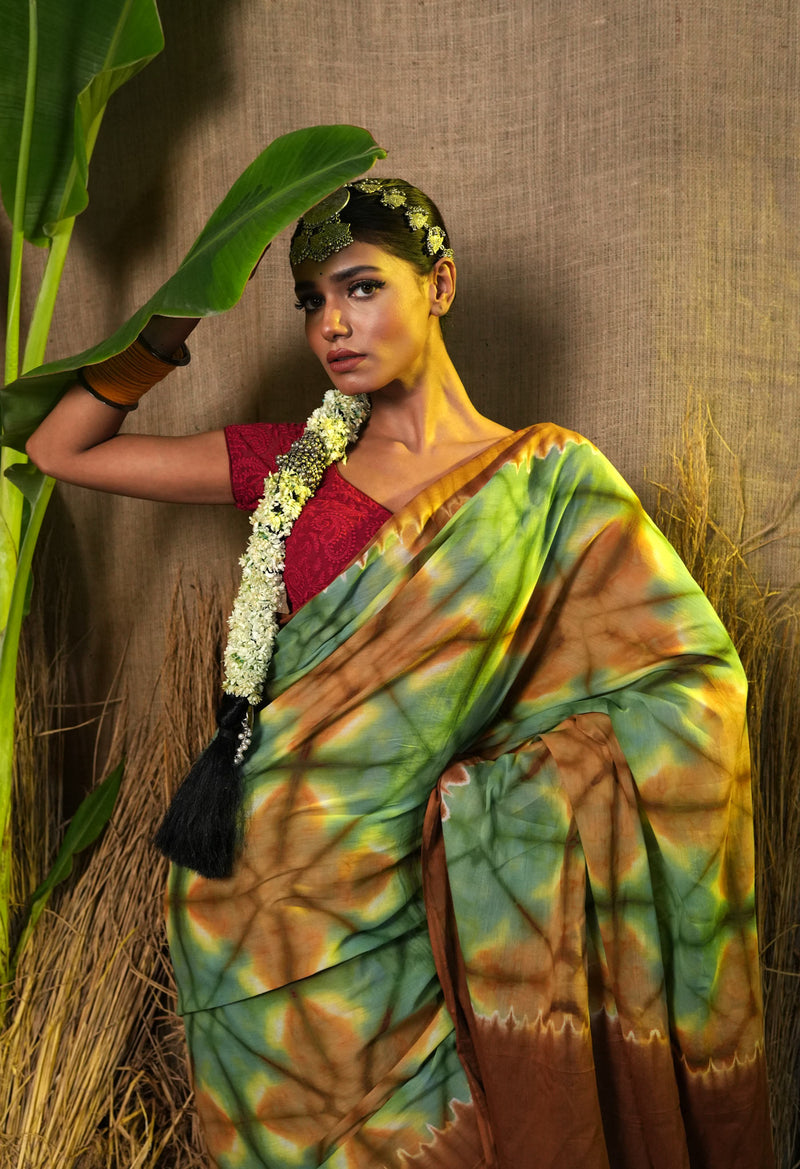 Multi Pure  Shibori Printed Superfine Mulmul Cotton Saree-UNM73798