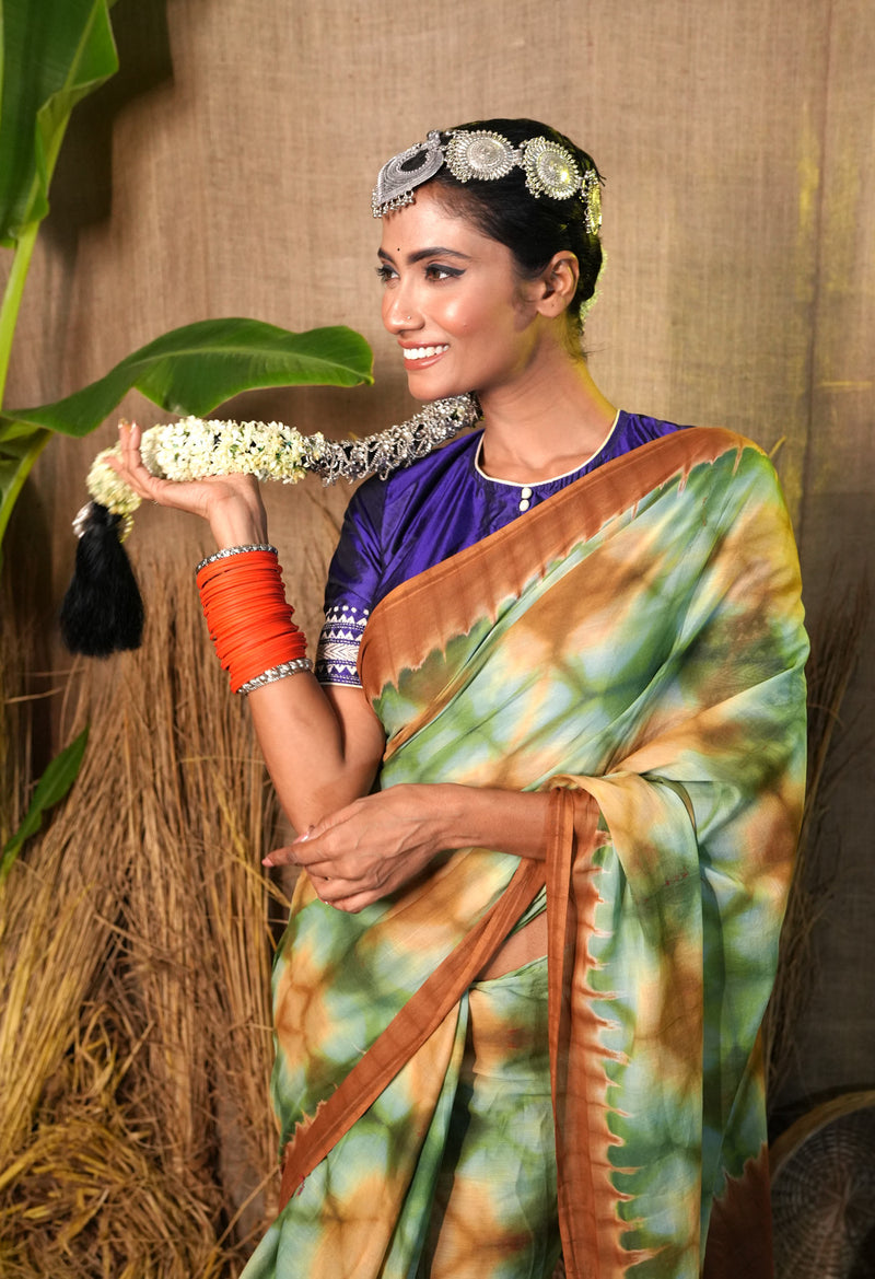 Multi Pure  Shibori Printed Superfine Mulmul Cotton Saree-UNM73799
