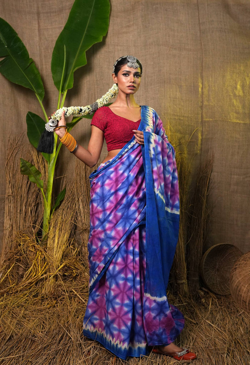 Multi Pure  Shibori Printed Superfine Mulmul Cotton Saree-UNM73801