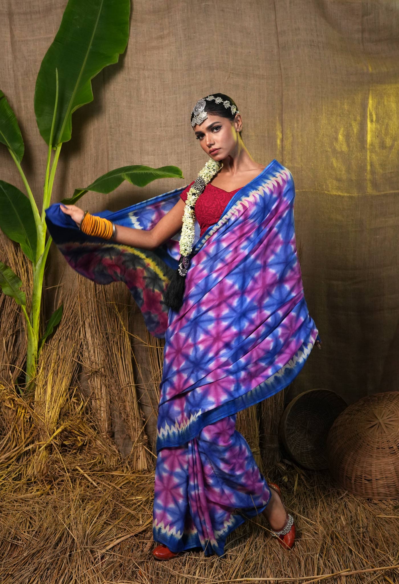 Multi Pure Shibori Printed Superfine Mulmul Cotton Saree