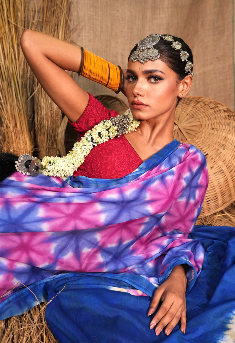 Multi Pure  Shibori Printed Superfine Mulmul Cotton Saree-UNM73801