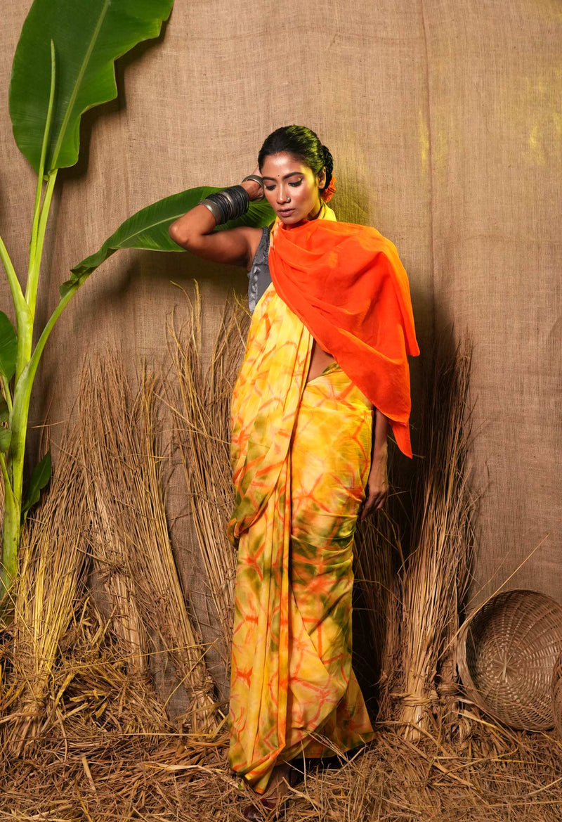 Multi Pure  Shibori Printed Superfine Mulmul Cotton Saree-UNM73802