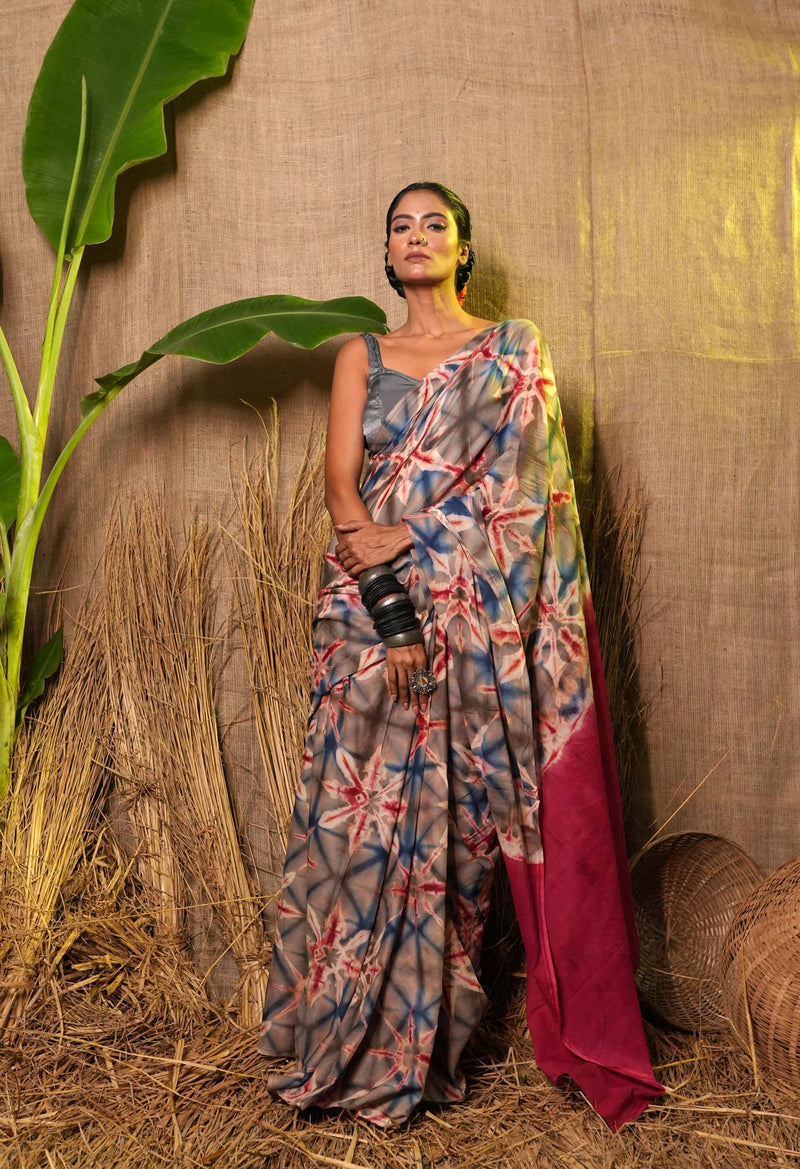 Multi Pure  Shibori Printed Superfine Mulmul Cotton Saree-UNM73803