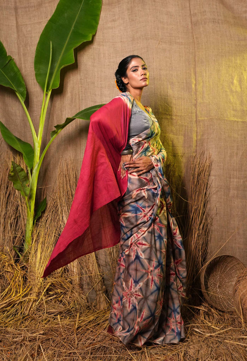 Multi Pure  Shibori Printed Superfine Mulmul Cotton Saree-UNM73803