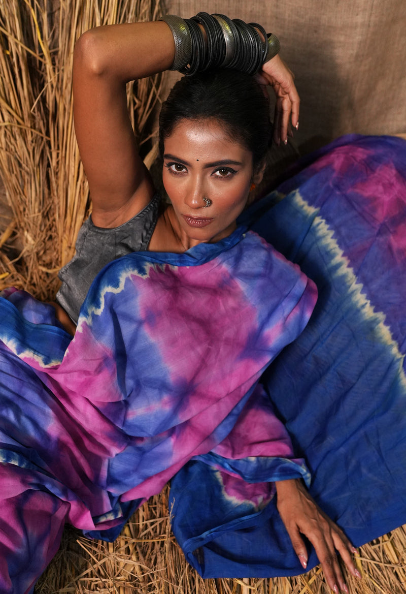 Multi Pure  Shibori Printed Superfine Mulmul Cotton Saree-UNM73804
