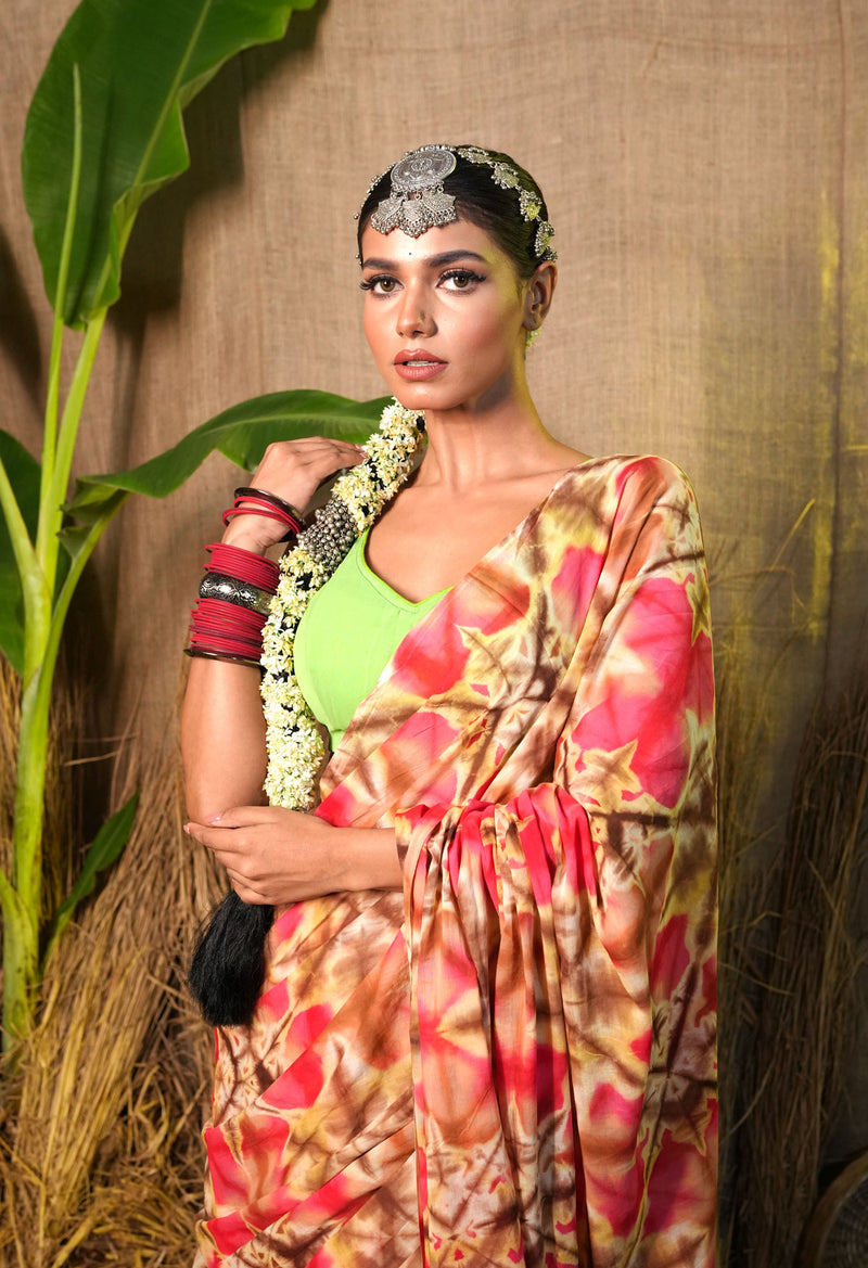 Multi Pure  Shibori Printed Superfine Mulmul Cotton Saree-UNM73812
