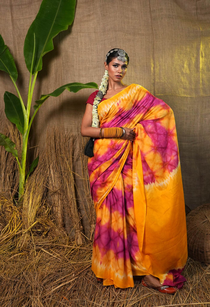 Multi Pure  Shibori Printed Superfine Mulmul Cotton Saree-UNM73813