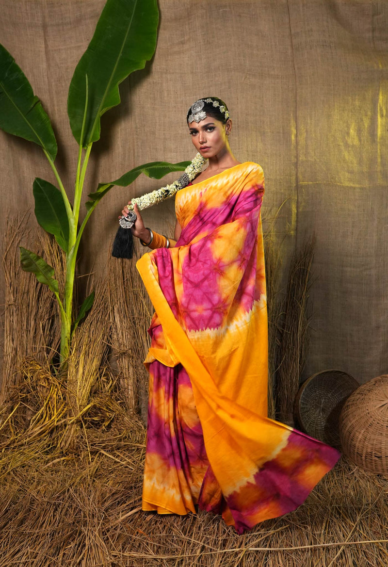 Multi Pure  Shibori Printed Superfine Mulmul Cotton Saree-UNM73813