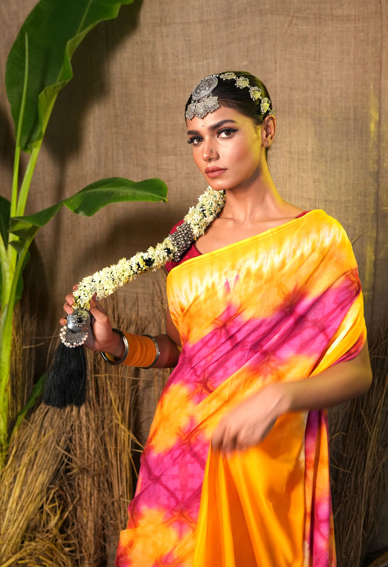 Multi Pure  Shibori Printed Superfine Mulmul Cotton Saree-UNM73813