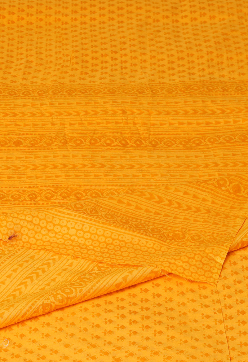 Yellow Pure  Block Printed Superfine Mulmul Cotton Saree-UNM73850