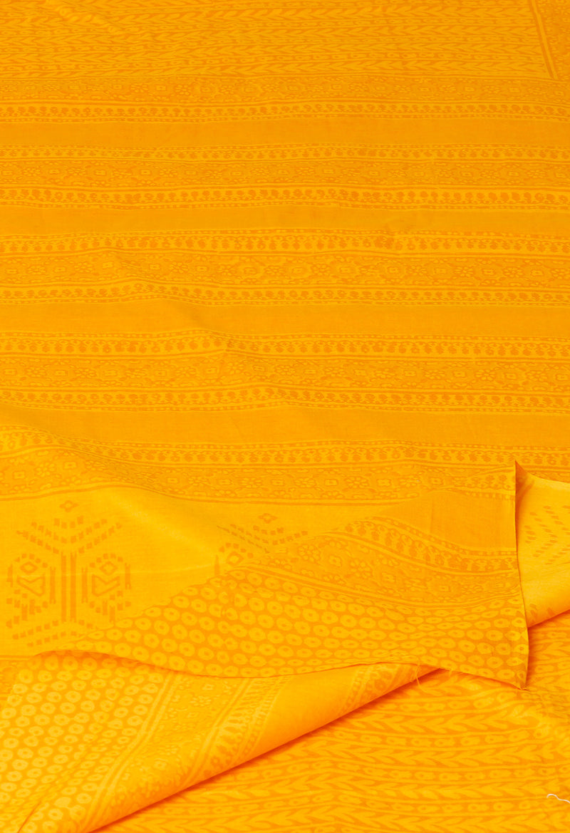 Yellow Pure  Block Printed Superfine Mulmul Cotton Saree-UNM73853