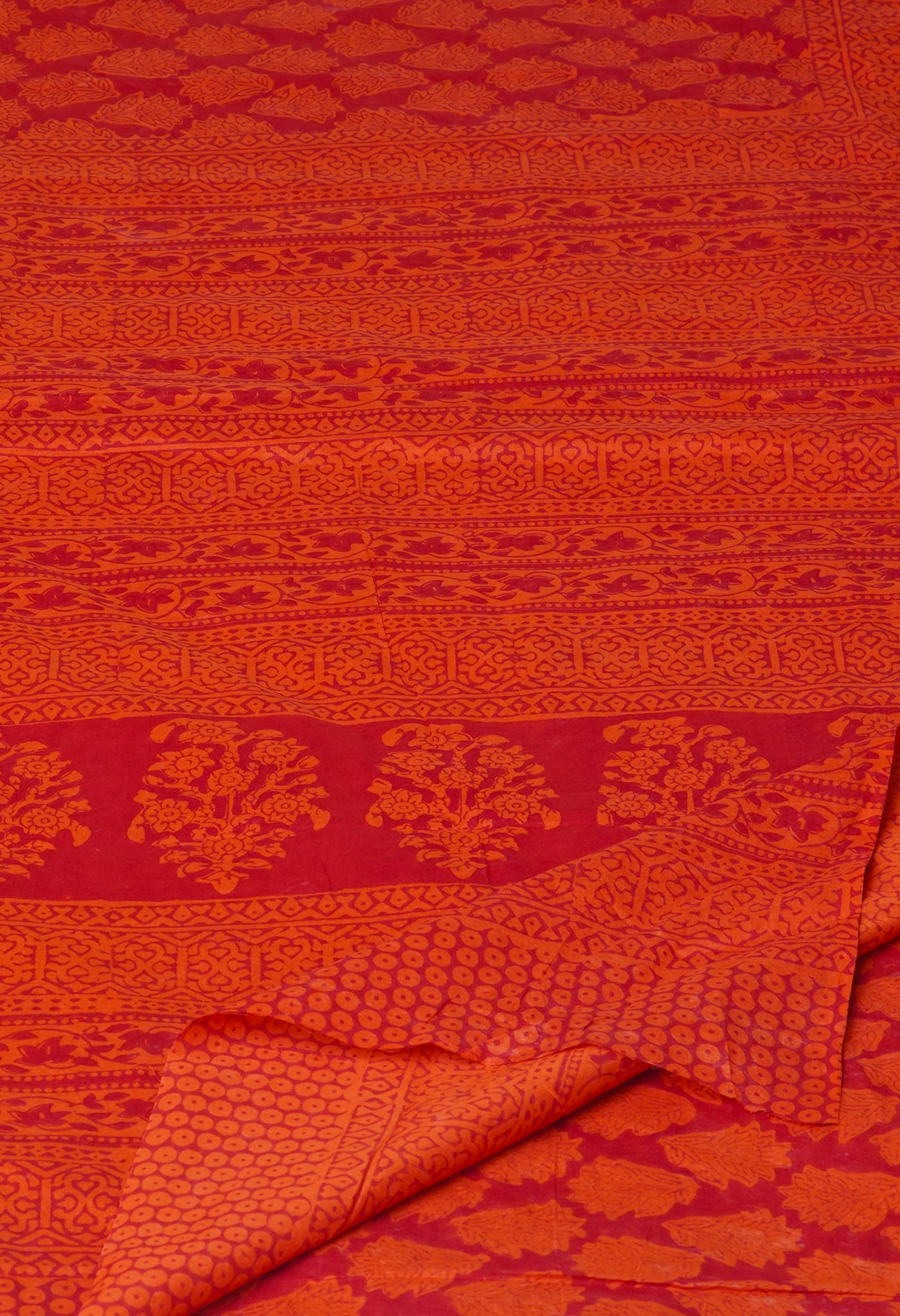 Red Pure Block Printed Soft Cotton Saree