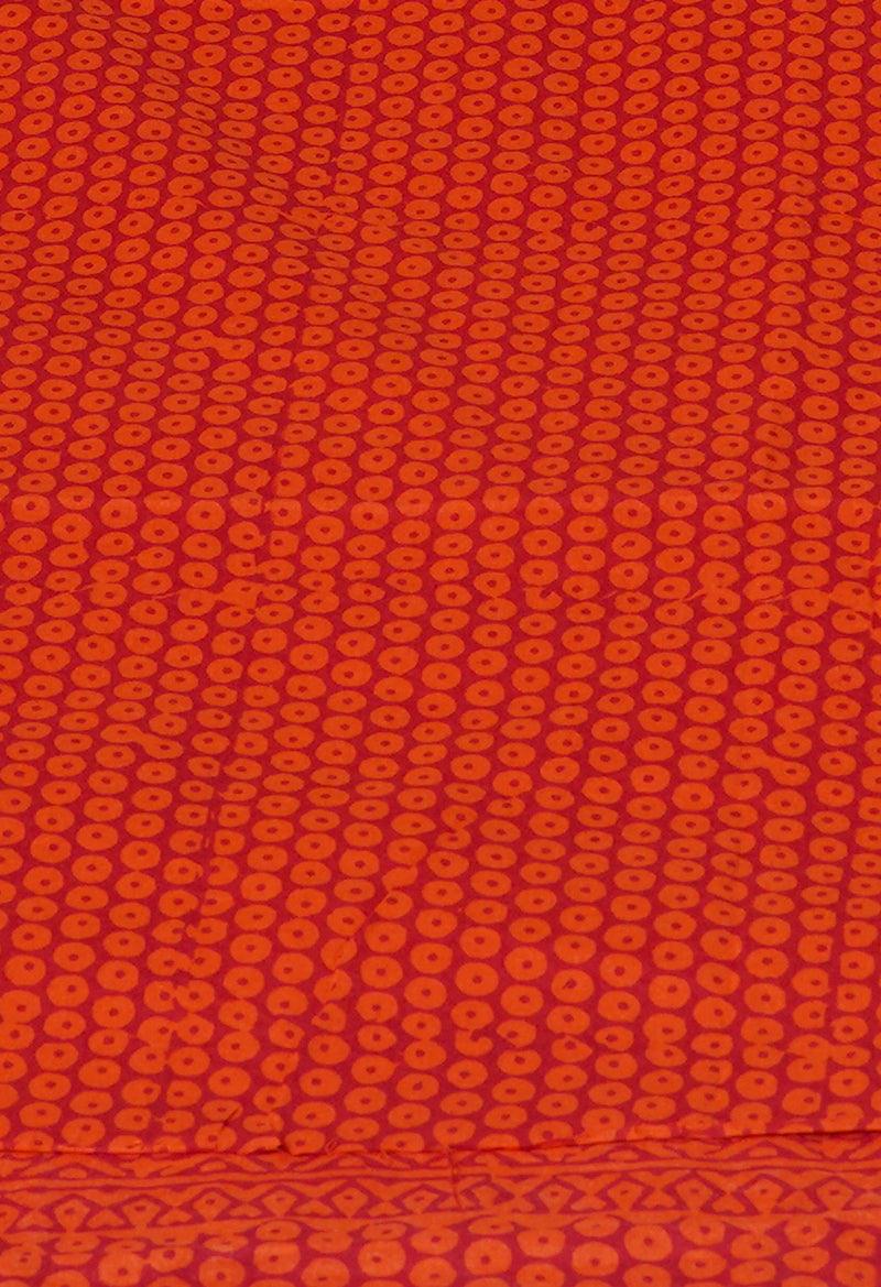 Red Pure  Block Printed Superfine Mulmul Cotton Saree-UNM73860