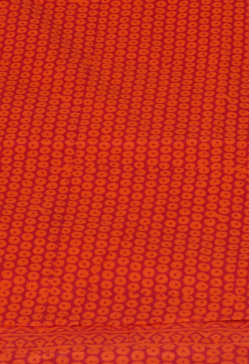 Red Pure  Block Printed Superfine Mulmul Cotton Saree-UNM73860