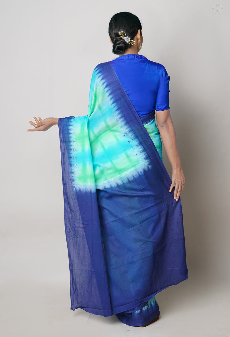Multi Pure  Shibori Printed superfine Mulmul Cotton Saree-UNM73871