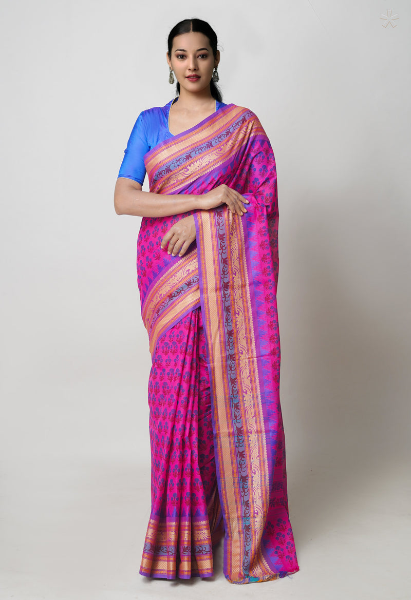 Pink Pure Handloom Pavani Dyed Printed Chettinad Cotton Saree-UNM73877