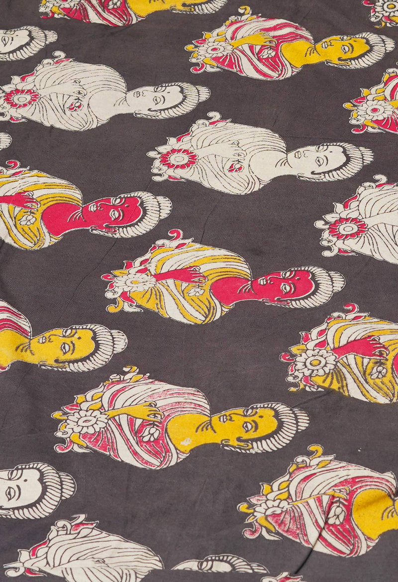 Sea Green Pure  Block Printed Kota Cotton Saree With Kalamkari Printed Blouse Piece-UNM73879