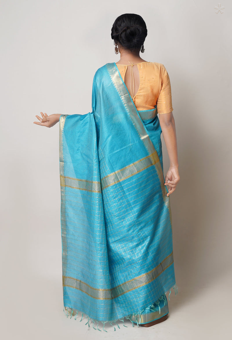 Blue  Mangalagiri Checks Sico Saree-UNM73909