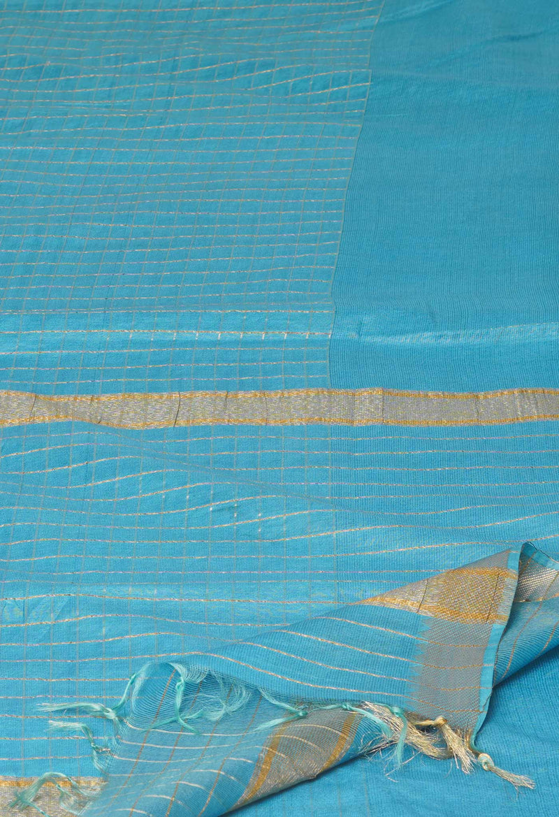 Blue  Mangalagiri Checks Sico Saree-UNM73909
