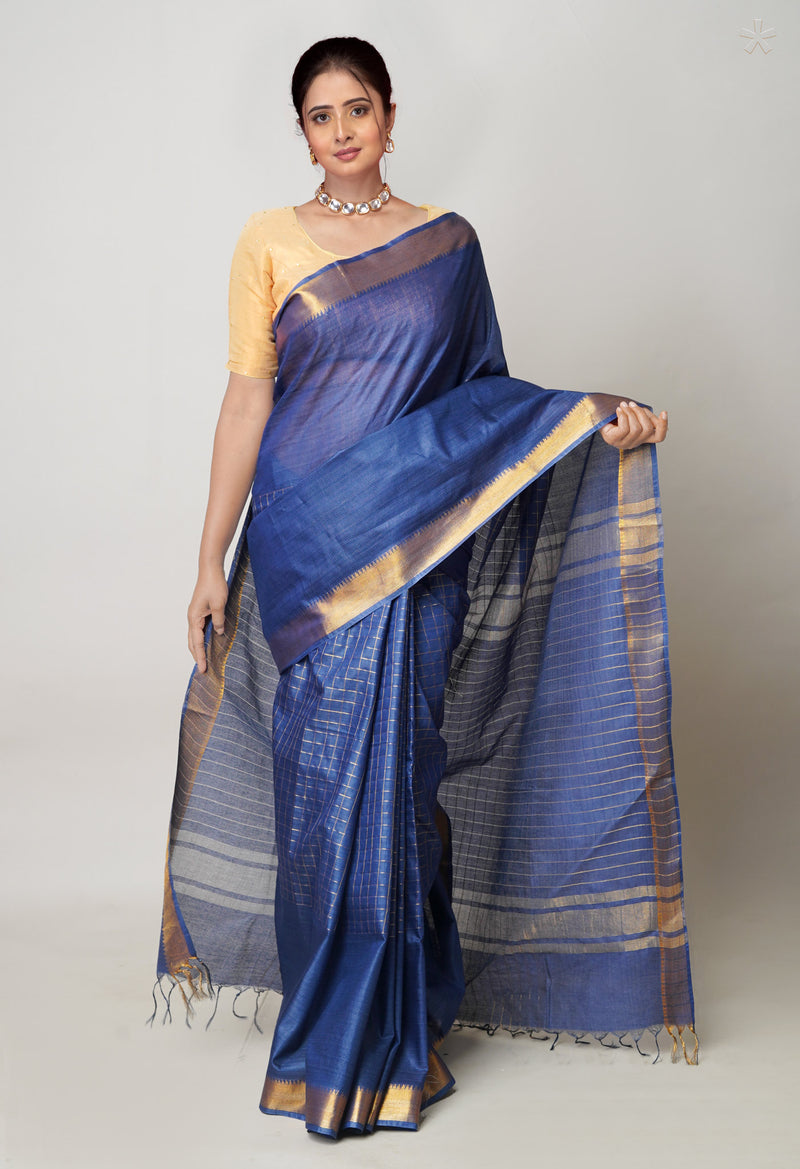Navy Blue  Mangalagiri Checks Sico Saree-UNM73913