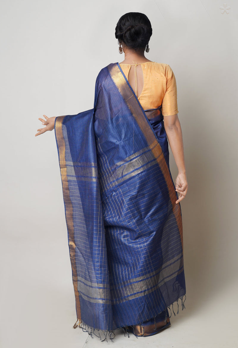 Navy Blue  Mangalagiri Checks Sico Saree-UNM73913