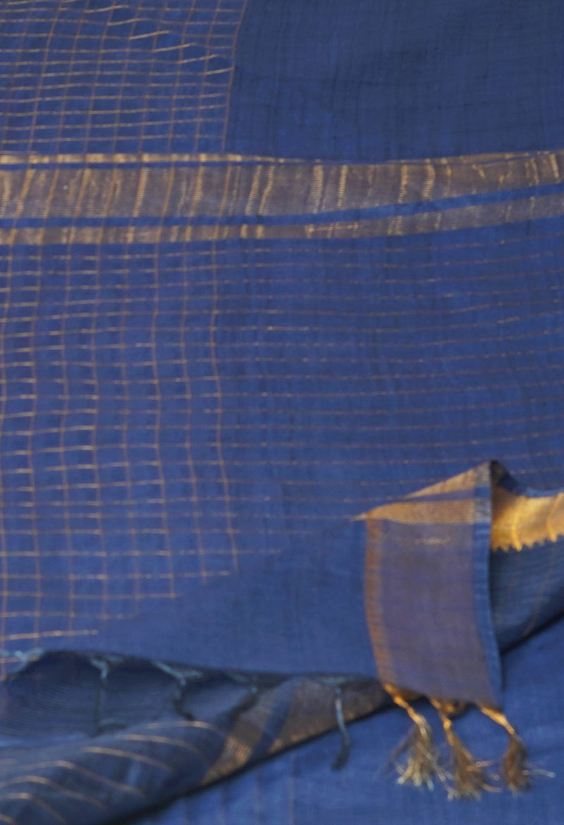 Navy Blue  Mangalagiri Checks Sico Saree-UNM73913